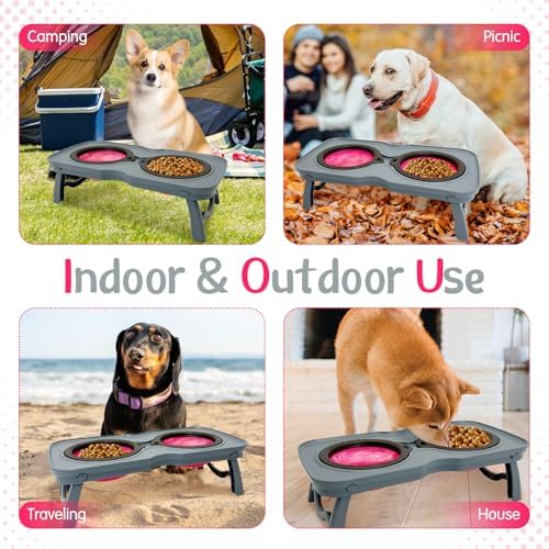 PINVNBY Elevated Dog Bowls Portable Raised Dog Bowl Stand with 2 Collapsible Silicone Food Bowl Non-Slip Travel Bowls for Small Dogs and Cats (14.6" L x 3.9" W x 3.9" H) - Image 6