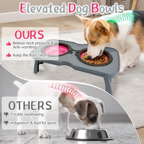 PINVNBY Elevated Dog Bowls Portable Raised Dog Bowl Stand with 2 Collapsible Silicone Food Bowl Non-Slip Travel Bowls for Small Dogs and Cats (14.6" L x 3.9" W x 3.9" H) - Image 4