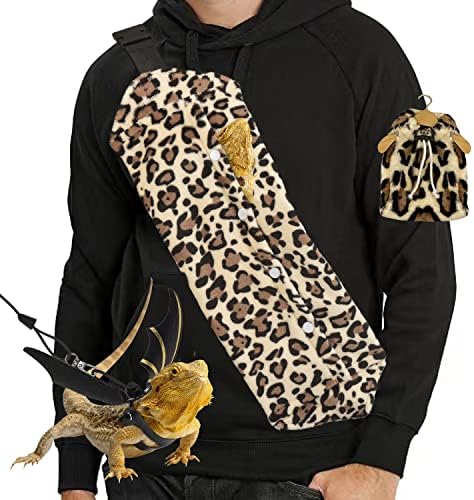 Bearded Dragon Leash and Harness Set, Beardie Carrier, Lizard Adjustable Harness with Leather Wings and Sling Bag, Reptile Small Pet Backpack Batwing Accessories (Leopard Pattern) by WELCOME