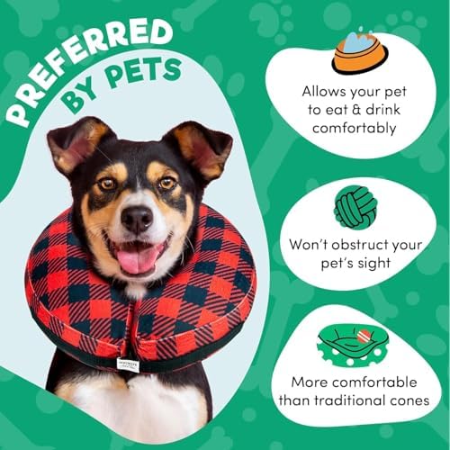 BENCMATE Inflatable Dog Cone Collar Alternative After Surgery Medium+,Plaid - Image 5