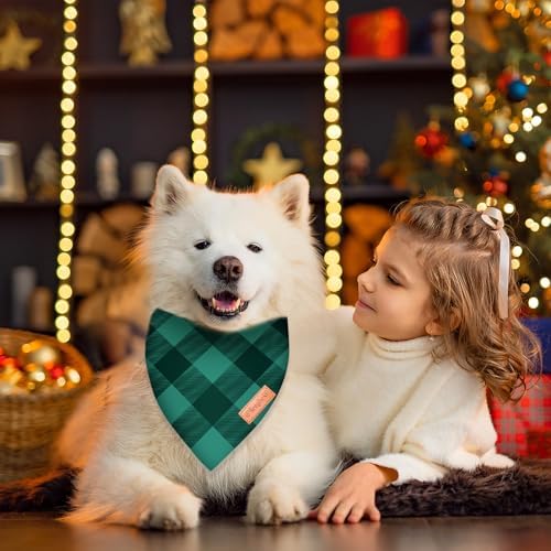2 Pieces Christmas Buffalo Plaid Dog Bandanas, Double-Sided Reversible Triangle Scarf, Red and Green Checkered Design, Holiday Pet Costume Accessories for Dogs and Cats (X-Small) - Image 5