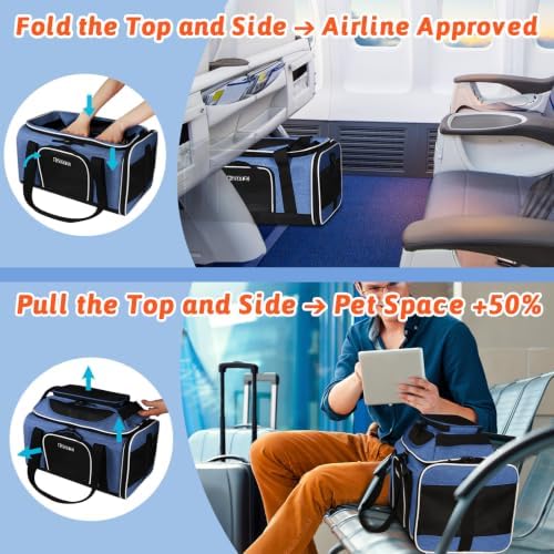 Petskd Top and Side Expandable Small Pet Carrier Airline Approved, Blue - Image 2