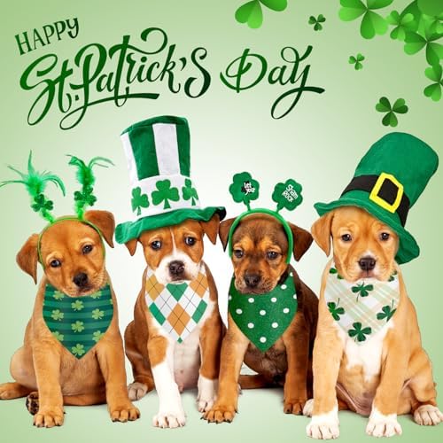 Weewooday 50 Pcs St Patricks Day Bandanas Bulk for Dogs Adjustable Irish Shamrocks Clover Green Plaid Triangle Soft Bibs Puppy Bandana for Small Medium Large Cat Pet Costume(25.6 x 17.7 x 17.7 Inch) - Image 4
