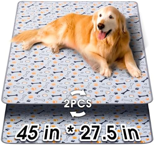 Hompet Washable Pee Pads for Dogs, 45"x27.5", 2-Pack Thick Heavy Absorbency Reusable Pee Pads Prevent Leakage Non-Slip, Pet Training Pads for Puppy Playpen, Crate, Potty, Floor, Bed, Sofa by Hompet