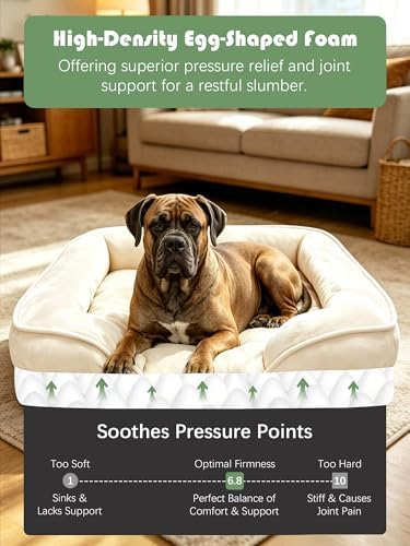 Spotted Play Orthopedic Dog Bed with Sides - Sofa Beds for Extra Large Dogs, Supportive Foam Pet Couch Bed with Washable Removable Cover, Waterproof Lining and Non-Slip Bottom, Ivory - XXL - Image 4