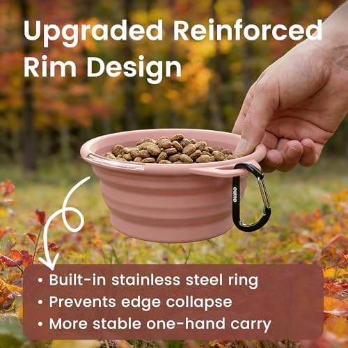 OHMO Small Collapsible Dog Bowls, Steel Rim, 12oz, 2pcs, Coral&Brick Red - Image 3