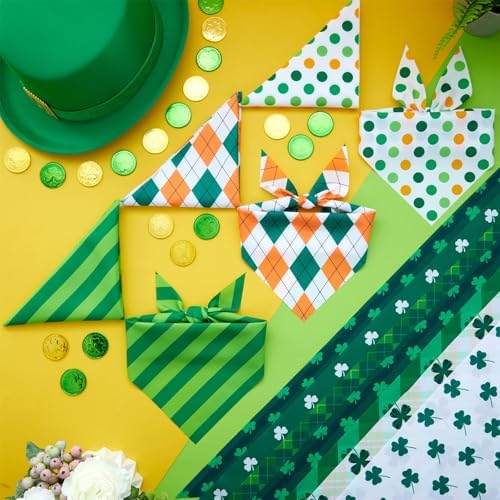 Weewooday 50 Pcs St Patricks Day Bandanas Bulk for Dogs Adjustable Irish Shamrocks Clover Green Plaid Triangle Soft Bibs Puppy Bandana for Small Medium Large Cat Pet Costume(25.6 x 17.7 x 17.7 Inch) - Image 5