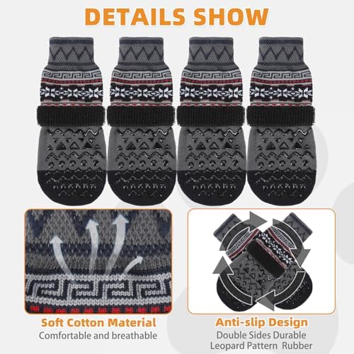 KOOLTAIL Dog Socks to Prevent Licking Paws for Hardwood Floors Anti Slip,Warm Winter Pet Boots&Paw Protector with Grippers,Double Sides Puppy Shoes Booties for Small Medium Large Senior Dogs M - Image 3