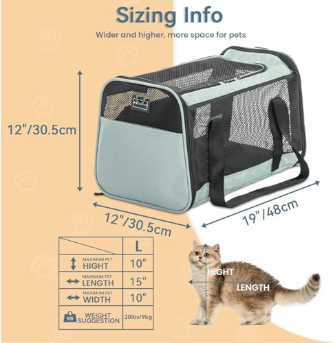 19 x 12 x 12 Large Cat Car Carrier – Roomy Escape-Proof Cat Car Seat for Safe Driving, Lockable Zippers & Safety Tether, Soft-Sided Travel Carrier for Road Trips & Vet Visits - Image 2