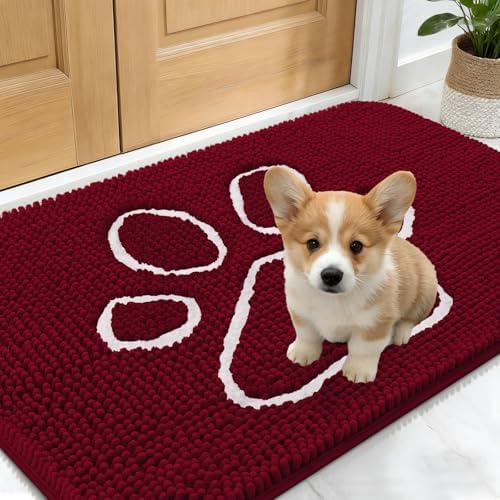 OLANLY Dog Door Mat for Muddy Paws 24x16, Paw Print Design Chenille Mud Mat by OLANLY