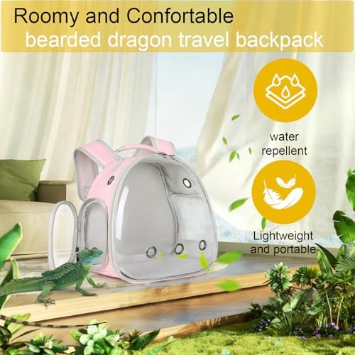 Hamster Backpack Carrier, Bearded Dragon Carrier Backpack with Clear Bubble Window,Small Animal Travel Backpack for Hedgehog Rat,Chameleon,Rabbit,Sugar Glider,Airline Approved (Pink, Backpack) - Image 3