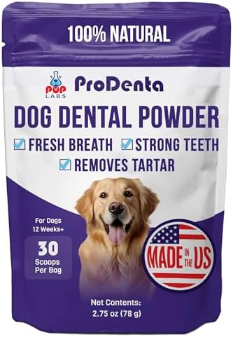 Pup Labs ProDenta, All-Natural Dog Dental Powder for Teeth Cleaning, Dental Powder for Dogs Teeth with Breath Freshener. Easy to use for Tartar Removal and Leaky Gums. Made in USA, 30 Servings by PupLabs