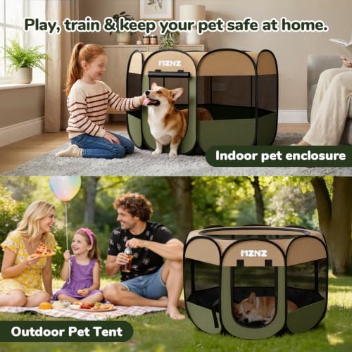 Dog Cat Small Animal Puppy Playpen Crate, Medium, Olive Green - Image 5