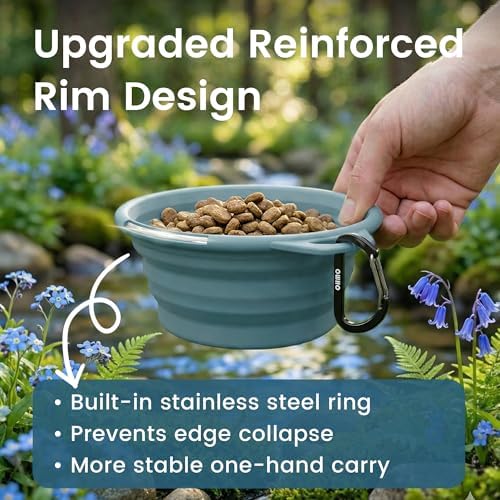 OHMO Small Collapsible Dog Bowls, Steel Rim, 12oz, 2pcs, Dark&Light Blue - Image 3