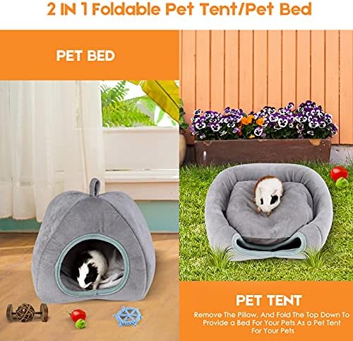 Guinea Pig Hideout - Guinea Pig Bed, Bunny Hideout, Rabbit Bed, Ideal Bed for Small Pets, Tent Shape, Grey - Image 2