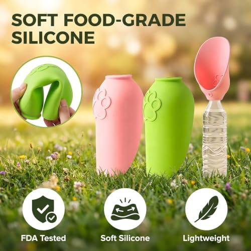 2 Pack Silicone Dog Water Bottle Attachment, Portable Slip-On Pet Water Bowl, Fits Standard Water Bottles for Walking Hiking Travel, Pink & Green - Image 6