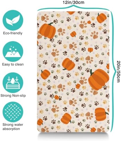Fall Pumpkin Dog Food & Water Mat, Paw Prints Autumn Pet Feeding Mat for Floor Non-Slip Waterproof, Super Absorbent Cat Bowl Mat, Easy to Clean Eco-Friendly Durable Pet Placemat,12" × 20" - Image 4