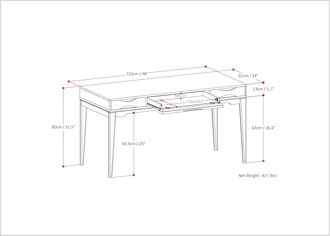 SIMPLIHOME Harper Small Desk - 48 Inch Wide Solid Hardwood Writing Desk in Walnut Brown, Mid-Century Modern Home Office Computer Table for Study with 2 Drawers and Flip-Down Keyboard Tray - Image 3
