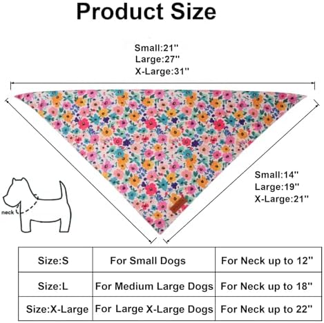 PTDECOR Floral Dog Bandana, Pink Green Flower Pet Scarf, Large - Image 4