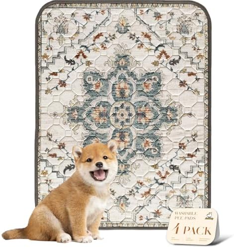 nunubaby 4PACK Washable Pee Pads for Dogs, Stylish, Non-Slip and Leak-Proof Pee Pads. Reusable Potty Pads for Dogs for Crates and Floors.(Beige/Floral, 18" x24" ) by Nunubaby
