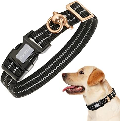 Auroth Dog Collar for Medium Large Dogs, Reflective Dog Collar, Soft Nylon Adjustable Dog Collars with Heavy Duty Metal D Ring Tangle Free (Large:15.7"-27.1", Black) by AurothPets