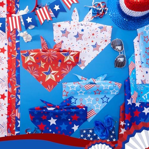Weewooday 50 Pcs 4th of July Dog Bandanas Bulk for 1776 Patriotic 250th Anniversary Star Red White and Blue Independence Day Flag Scarf for Small Medium Large Outfit(Star, 31.5 x 21.7 X21.7 Inch) - Image 5