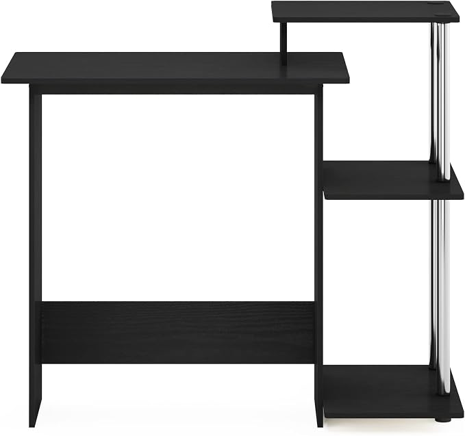 Furinno EFFICIENT Desk, 28.6" Wide Gaming Desk with 3 Open Side Shelves, Laptop Notebook Computer Desk, Office Desk for Home Office, Study Room, Dorm, Bedroom, Americano/Stainless Steel - Image 6