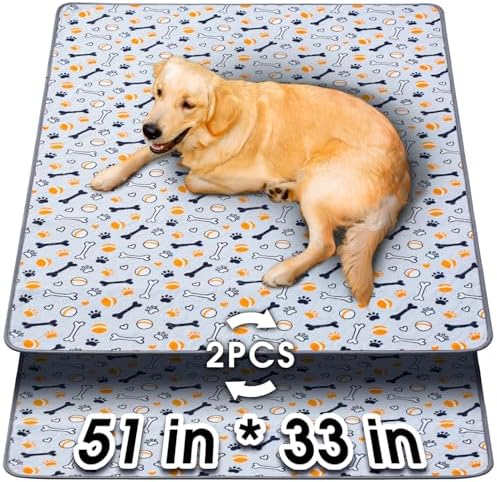 Hompet Washable Pee Pads for Dogs, 51"x33", 2-Pack Thick Heavy Absorbency Reusable, Non-Slip, Green, Pet Training Pads for Puppy Playpen, Crate, Potty, Floor, Bed, Sofa by Hompet