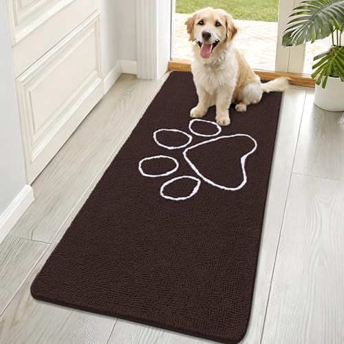 OLANLY Dog Door Mat for Muddy Paws 70x32, Paw Print Design Chenille Mud Mat by OLANLY
