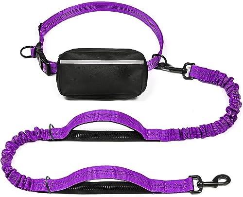 iYoShop Hands Free Dog Leash with Zipper Pouch, Large, 25-120 lbs, Purple by iYoShop