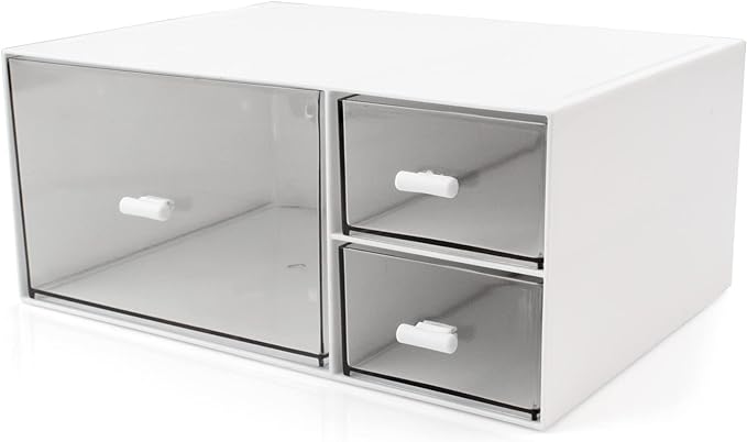 Desk Organizer Stackable Storage Drawers with 3 Compartments Stackable Drawers Great for Desk Storage, Makeup Storage Bathroom Organization Accessories Etc (White) by kulusion