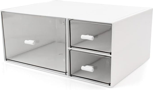 Desk Organizer Stackable Storage Drawers with 3 Compartments Stackable Drawers Great for Desk Storage, Makeup Storage Bathroom Organization Accessories Etc (White) by kulusion