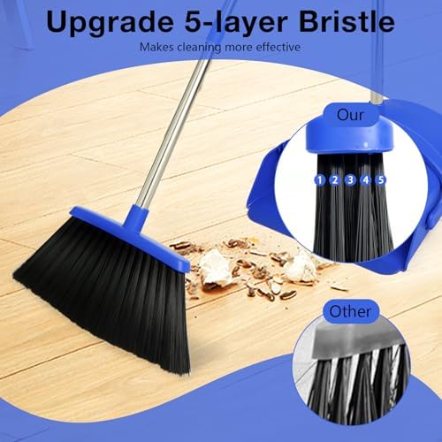 Broom and Dustpan Set, Long Handle Lightweight Dustpans with Broom Combo for Home, Indoor&Outdoor Sweeping for Home Room Kitchen Office Lobby (Dark Blue) - Image 4