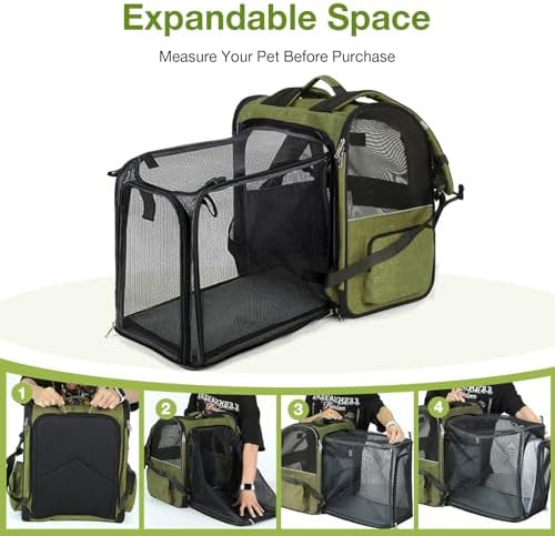 Large Cat Backpack Carrier Expandable Pet Carrier Backpack for Small Dogs Medium Cats Fit Up to 18 Lbs, Dog Backpack Carrier, Foldable Puppy Backpack Carrier for Travel,Dark Green, Large - Image 4