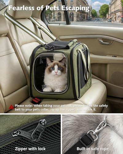 Pecute Cat Carrier,Double Bubble Pet Carrier for Cat Small Dogs,Green,L - Image 6