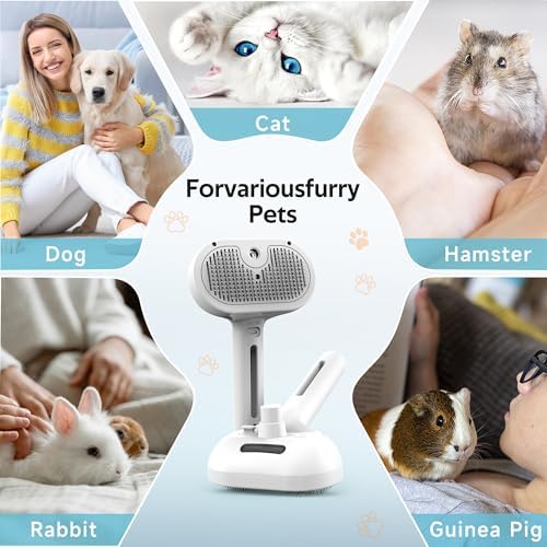 Pet Grooming Brush with Electronic Mist Spray - Gentle Deshedding Tool for Cats & Dogs, Pet Steam Brush，Reduces Shedding, Soft Bristles, Promotes Healthy Coat-Comes with a hair smoothing comb-White - Image 6