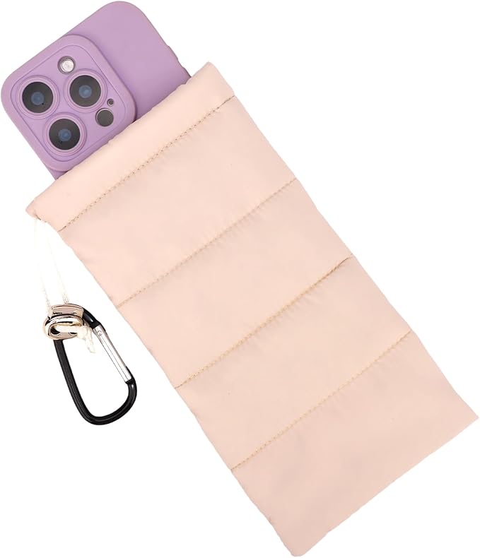 Lyreh Thermal Phone Pouch with Carabiner, Down Cotton Winter Insulated Warm Case Cover Bag Accessories Gift Prevents Freezing & Overheating Cellphone Sock for Outdoor Camping Hiking Skiing (Beige) by Unknown