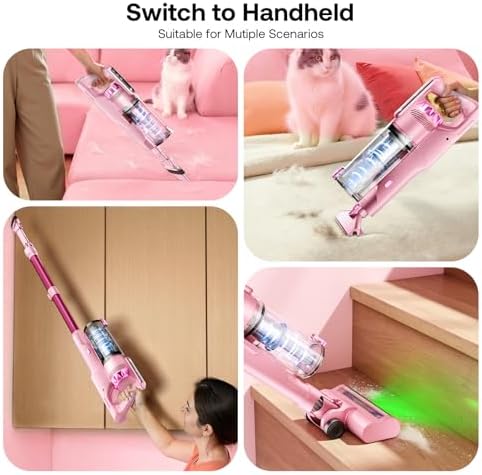 Trucozie Cordless Vacuum Cleaner, Self-Standing Lightweight Stick Vacuum with 50 mins Runtime, Powerful Suction, Anti-Tangle Wireless Vacuum for Home, Hardwood Floor, Carpet, Pet Hair, Pink - Image 4