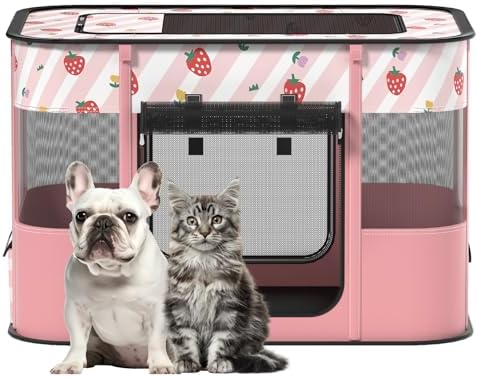 Dog and CAT pop Play Pen,Pets Houses for Dogs and Cats,Indoor&Outdoor Exercise Pen Dog Tent Puppy Playground Large (L, Pink) by XRG