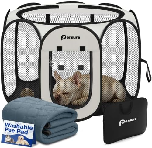 Dog Cat Pet Playpen Puppy Crate Cage Indoor Outdoor(White with Pad,Medium by PERSURE
