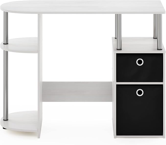 Furinno Jaya Simplistic Computer Study Desk, White Oak/Chrome/Black - Image 6