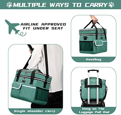 BAGLHER Dog Travel Bag for Supplies - Double-Layer Airline Approved Weekend Pet Travel Organizer Set for Dog and Cat Tote with 2 Pet Food Containers and 2 Collapsible Silicone Bowls Green - Image 6