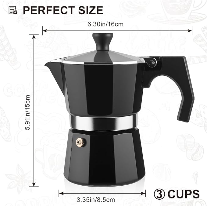 wedrink 3 Cup Stovetop Espresso Maker Aluminium Moka Pot Percolator (150ml) - Image 2