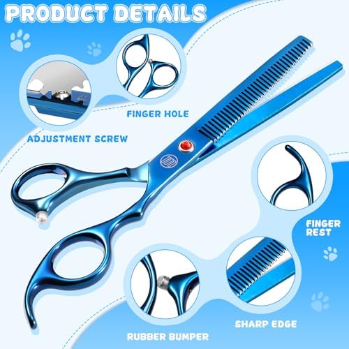 Professional Dog Grooming Scissors Set, 7 Inch/8 Inch Pet Grooming Scissors Chunkers Shears for Dog, Curved Dog Grooming Scissors, Thinning Shears for Dog with Grooming Comb - Image 4