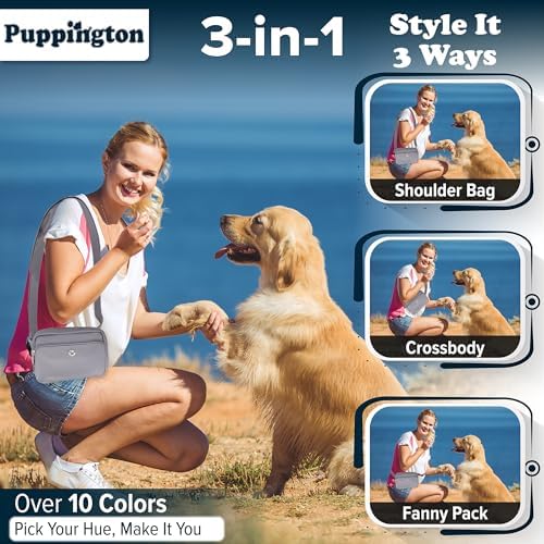 Puppington 3-in-1 Crossbody Dog Walking Bag & Treat Pouch with Matching Planet Safe Poop Bags & Built-In Dispenser - Zippered Pockets (Charcoal Gray) - Image 2