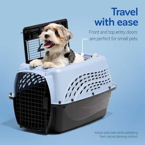 Petmate Two Door Plastic Pet Kennel for Small Dogs and Cats, 24in, Blue - Image 3
