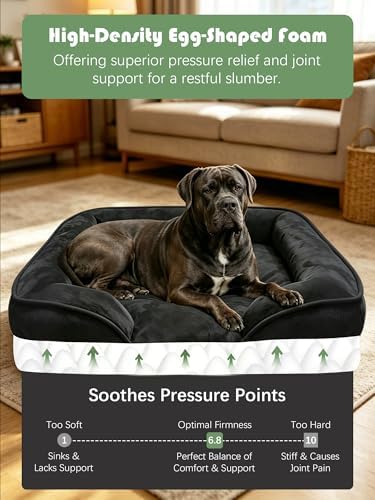 Spotted Play Orthopedic Dog Bed with Sides - Sofa Beds for Extra Large Dogs, Supportive Foam Pet Couch Bed with Washable Removable Cover, Waterproof Lining and Non-Slip Bottom, Black - XXL - Image 4
