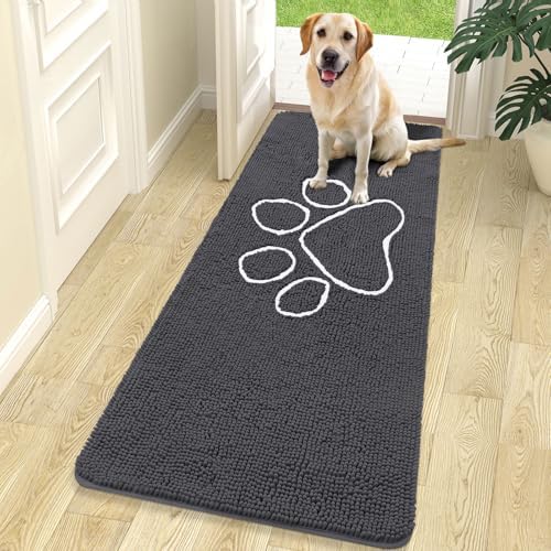 OLANLY Dog Door Mat for Muddy Paws 70x24, Paw Print Design Chenille Mud Mat by OLANLY