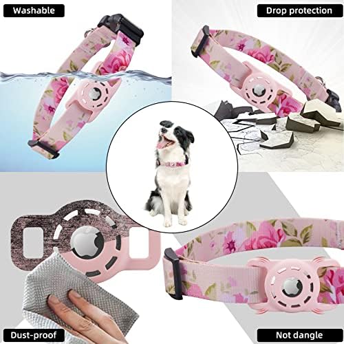 Dog Collar, Compatible with AirTag, Polyester Pet Cat Puppy Collar for Small, Medium, Large, & Extra Large Dogs, Pink Rose, S: 9.8''-15.7'' Neck - Image 3