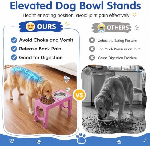 XIAZ Elevated Dog Bowls Large Breed Raised Dogs Bowl Stand Large/Medium Sized Dog Stainless Steel Food Water Bowl Stands 5 Heights Adjustable 9/11/12/14in Pet Feeder Dish Station - Image 3